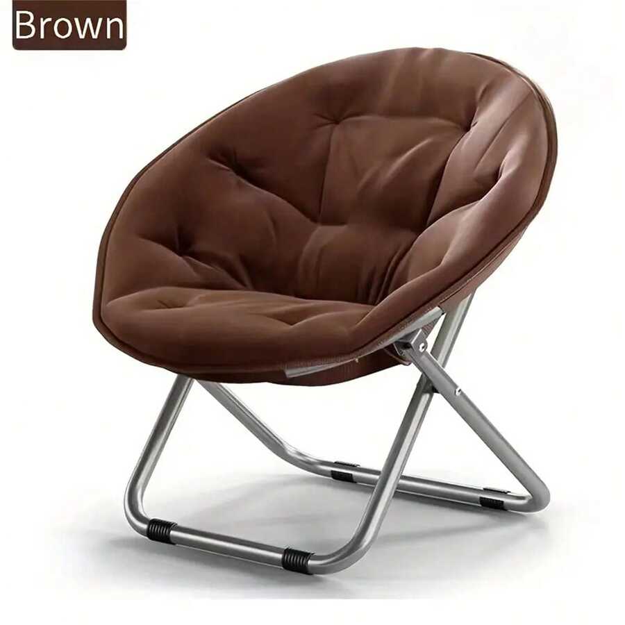 Moon Chair Folding Lounge Chair - Comfortable Single Sofa For Balcony, Bedroom, And Family Nap - Polyester/Steel And Cotton Filled Cushion Segmented Sofa, Suitable For Living Room Outdoor Furniture Cushion - 咖啡棕 - 查看 1