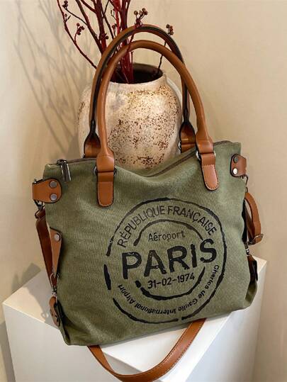 Large Capacity Casual Versatile Tote Handbag, Fashion Crossbody Bag For Students, Work, Outdoor Commute, Large School Tote Bag, Multiple Compartments, Perfect For Beach, School, Work & Daily Use, Literary School Bag & Bookbag For Women Or Students, School Bag, School Handbag, School Bookbag, Back To School Bags, Lightweight, Portable, Foldable, Classic Casual, Suitable For Teen Girls Women College Students, Teacher, Perfect For Back To School, First Day Of School , Green