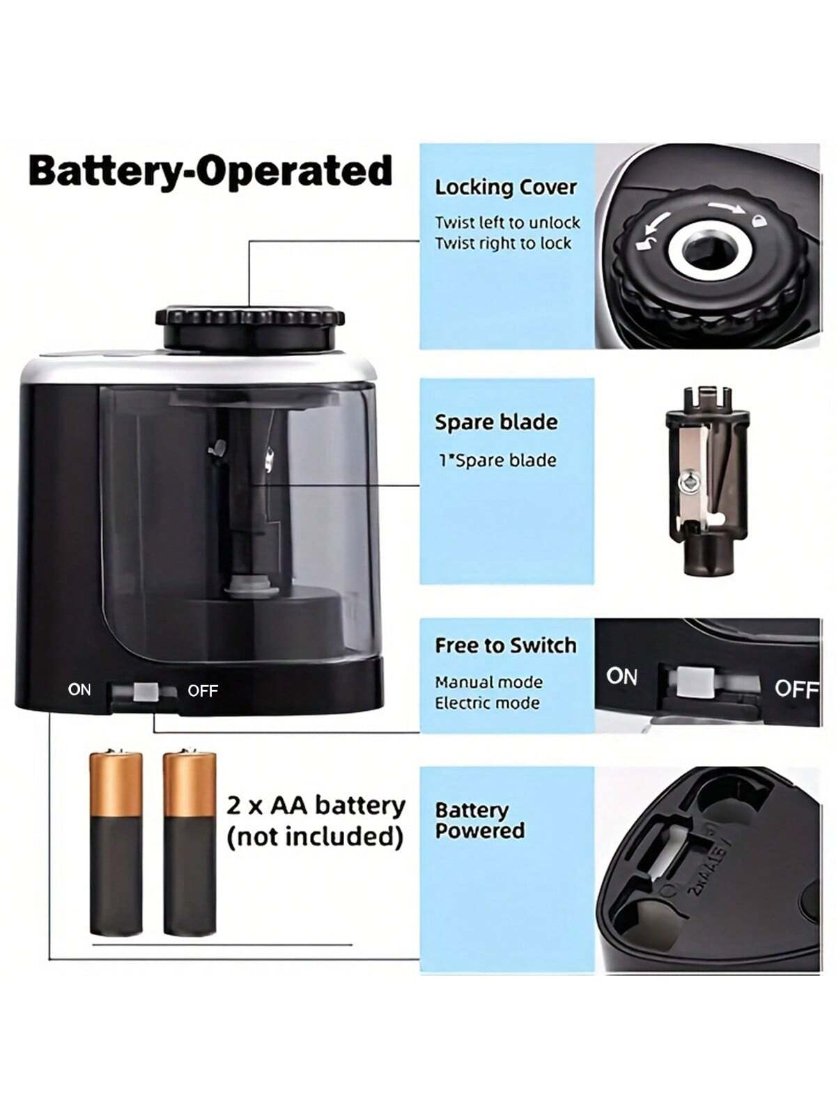 مبراة قلم كهربائية تلقائية للمكتب – مناسبة للأقلام...