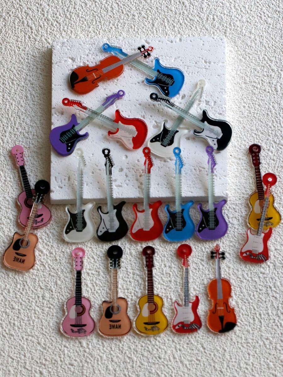 10pcs/20pcs Fashion Guitar Music Acrylic Pendant DIY Jewelry Findings, Ideal For Necklace Earring Bracelet Keychain Phone Chain Making
