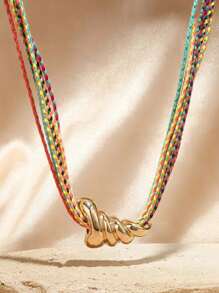 1 Set mehrstrangige Kette, buntes geflochtenes Seil Halskette mit Muschelperlen, vintage asymmetrische Halskette für Lässig, Strand, Party, Urlaubs-Geschenk