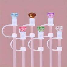1pc/2pcs/6pcs Rhinestone Straw Cap, Suitabl E For Cups 30oz And 40oz, Dustproof Silicone Straw Caps, Reusable Straw Cover For 10mm (0.4in) Straws, Cup Accessories