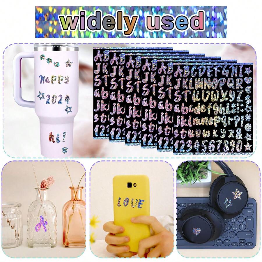 6 Sheets Vinyl Letters Stickers, Colorful Glitter Vinyl Alphabet Name