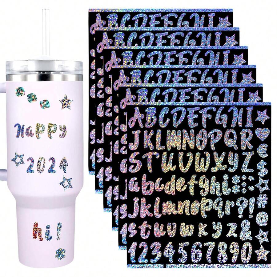 6 Sheets Vinyl Letters Stickers, Colorful Glitter Vinyl Alphabet Name