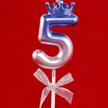1 件蓝白相间彩色数字蜡烛皇冠蝴蝶结生日蛋糕蜡烛 0-9 周年派对装饰返校情人节 - 彩色 - 查看 10