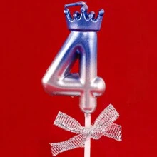 1 件蓝白相间彩色数字蜡烛皇冠蝴蝶结生日蛋糕蜡烛 0-9 周年派对装饰返校情人节 - 彩色 - 查看 9