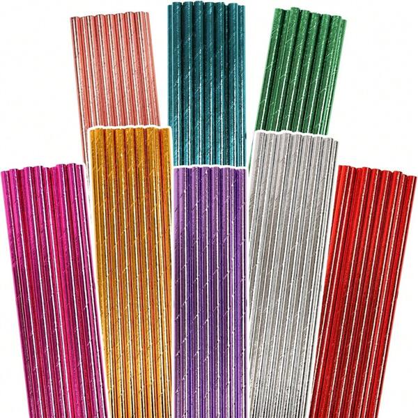 Metal Color Paper Straws, Trimmable, For Cake Decor, Party, Length 7.75 Inch (Approx. 19.7cm)Christmas Gift,School Supplies