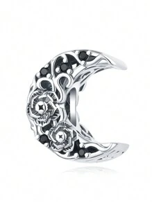 Silver Plated Charm Moon Flower Halloween Black Beads Charm Pendant Ball Suitable For Bracelets DIY Women's Jewelry Valentines