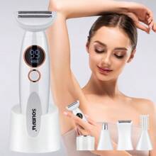1pc USB Rechargeable 5W Electric 5-In-1 Multifunctional Lady Eyebrow Trimmer, Intimate Hair Removal Razor