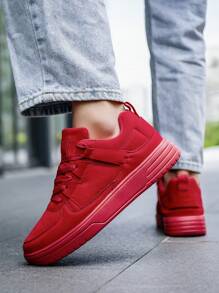 Men's Casual Red Contrasting Color Comfortable Sports Sneakers, Stylish Low-Top Vulcanized Shoes, Suitable For Outdoor, Walking, Couples