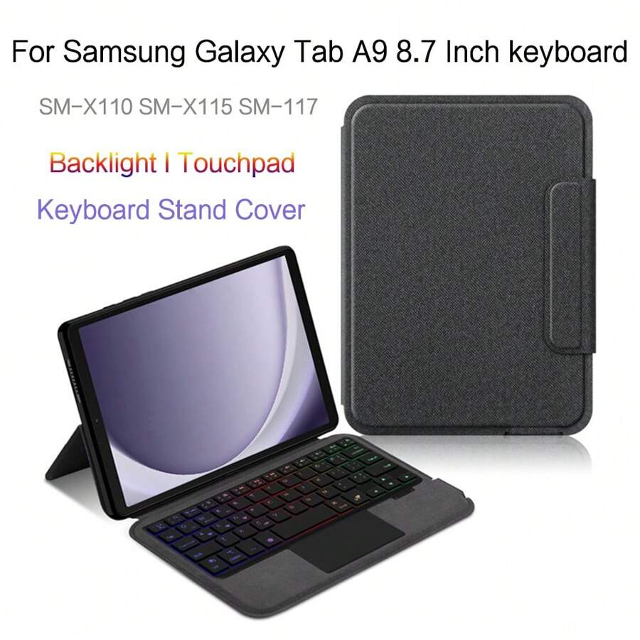 Funda con teclado compatible con Galaxy Tab A9 de 8.7 pulgadas con iluminación de fondo, compatible con funda Galaxy X110/X115 y teclado - Negro - Ver 1