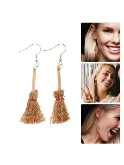 BMOR Orecchini a goccia intrecciati a mano a forma di scopa da strega, gioielli hip hop