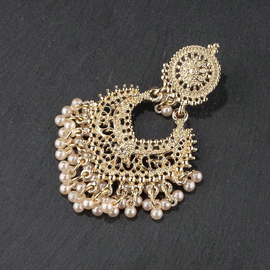 1pair Glamorous Zinc Alloy Faux Pearl Drop Earrings Tassel Drop