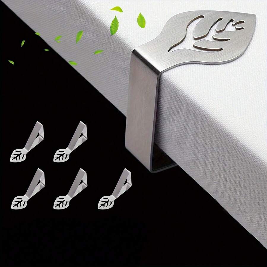 Yarrkc Bộ 6 kẹp giữ khăn trải bàn hình lá kẹp khăn trải bàn dã ngoại ngoài trời cỡ lớn bằng thép không gỉ chịu lực cao kẹp trang trí cho tiệc cưới nhà hàng cắm trại RV phụ kiện thiết yếu - Bạc - Xem 1