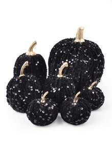 7PCS Autumn Artificial Pumpkin Black Foam Flash Pumpkin Thanksgiving Harvest Pumpkin Suitable For Thanksgiving Christmas Seasonal Festivals Farmhouse Home Wedding Party Desktop Center Decoration Birthday Home Decor Christmas Decorations Room Decor - 7PCS Sequin Pumpkin Black - View 8
