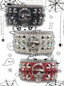 Braccialetto di lusso in cristallo a forma di teschio per donna e uomo, bracciale alla moda con strass, accessori gioiello da festa, regalo, in pelle PU - Multicolore - Visualizzare 2