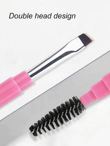 1pc/2pcs/4pcs Pink Double-Ended Spiral Angled Brow Brush, 2-In-1 Portable Eyeshadow Makeup Brush, Travel Beauty Tool - Pink - View 3