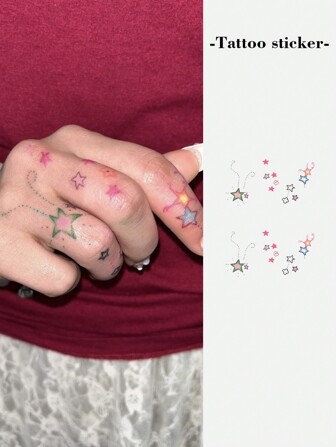 1pc Colorful Cute Star Temporary Tattoo Stickers, Waterproof & Sweatproof, Unisex Design