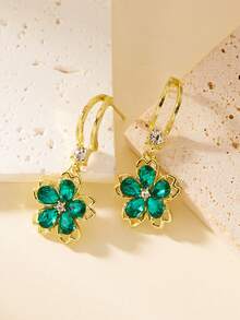 1pair Crystal Floral Decor Flower Drop Stud Earrings