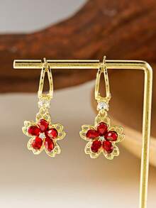 1pair Crystal Floral Decor Flower Drop Stud Earrings