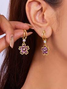 1pair Crystal Floral Decor Flower Drop Stud Earrings