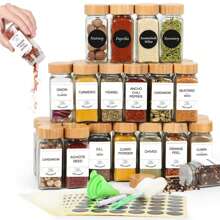 Bộ 6 lọ thủy tinh vuông đựng gia vị 120ml/4oz có nắp gỗ hồng sắc, lọ đựng gia vị có lỗ để rắc làm quà tặng Giáng sinh - Trong sáng - Xem 1
