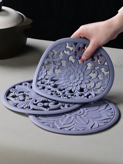 Set Of 3pcs Traditional Silicone Trivet Mat(20cm/7.87inch)(16cm/6.3nch) - Non-Slip & Heat Resistant Kitchen Hot Pads For Countertops & Table - Kitchen Trivets For Hot Dishes & Cookware - Hot Pot Holder For Pots & Pans