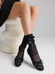 Crystal Mesh Ballet Flats Shoes Round Toe Slip On Ballerina Flats For Women Rhinestone Flats Shoes Dressy Comfortable Casual Styles Mary Jane - 黑色 - 查看 1