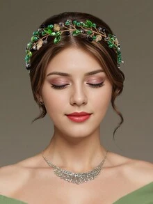 Băng đô pha lê sang trọng Phụ kiện tóc lá kim loại ngọt ngào thanh lịch Vòng hoa cho tiệc sinh nhật Ăn tối Chụp ảnh Cosplay YXA233 - ngọc lục bảo - Xem 4