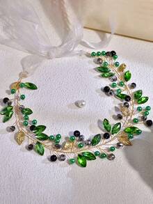 Băng đô pha lê sang trọng Phụ kiện tóc lá kim loại ngọt ngào thanh lịch Vòng hoa cho tiệc sinh nhật Ăn tối Chụp ảnh Cosplay YXA233 - ngọc lục bảo - Xem 3