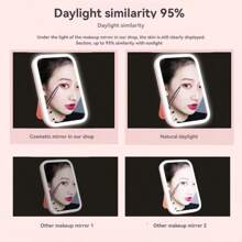 1 件装 LED 化妆镜，带 3 个灯、触摸屏、3 色可调、便携式折叠支架、紧凑型设计、白色简约 - 白色 - 查看 11