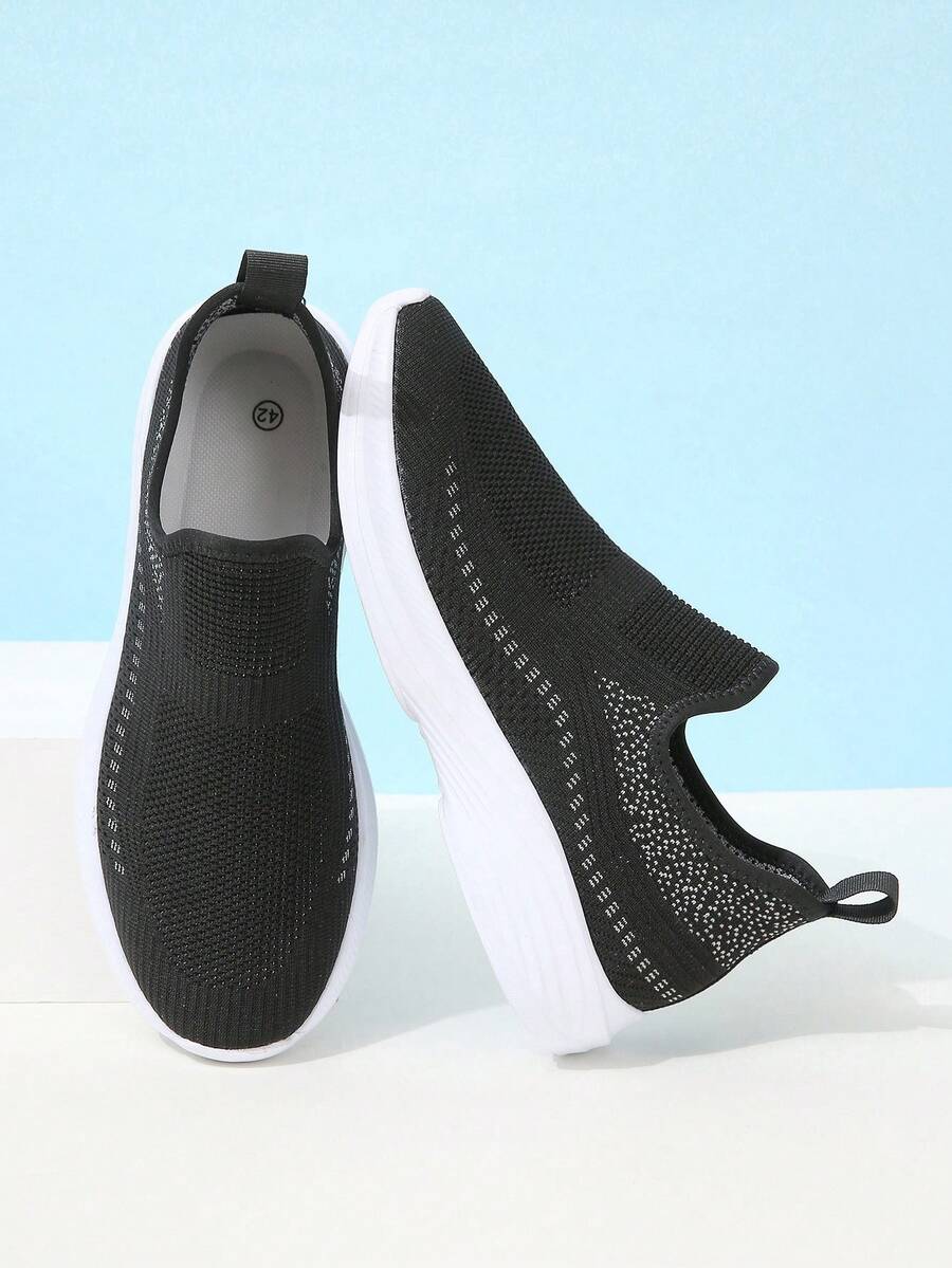 Giày chạy bộ thời trang nam thoáng khí dệt, đế mềm chống trượt thoải mái, giày thể thao bền bỉ, thích hợp cho các hoạt động ngoài trời, giày thể thao màu đen - màu đen - Xem 1