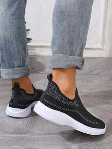 Giày chạy bộ thời trang nam thoáng khí dệt, đế mềm chống trượt thoải mái, giày thể thao bền bỉ, thích hợp cho các hoạt động ngoài trời, giày thể thao màu đen - màu đen - Xem 4