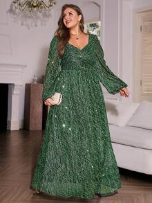 Simplee Elegantes goldbesticktes Kleid mit Pailletten in Große Größen, Abendkleid - Grün - Übersicht 6