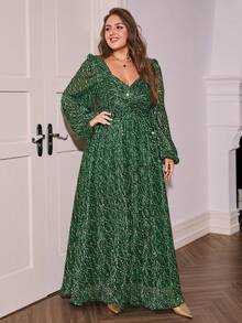 Simplee Elegantes goldbesticktes Kleid mit Pailletten in Große Größen, Abendkleid - Grün - Übersicht 5