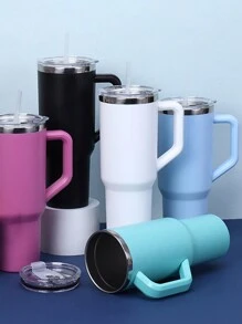 1 件 40 盎司不锈钢随行杯带手柄吸管大容量便携式车载杯咖啡杯水杯适合户外旅行办公室返校