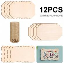 12pcs Wooden Signs With 50m Twine - DIY Your Own Shop/Door Sign With Painting Decorative Plaques Handicrafts - Apricot - View 13