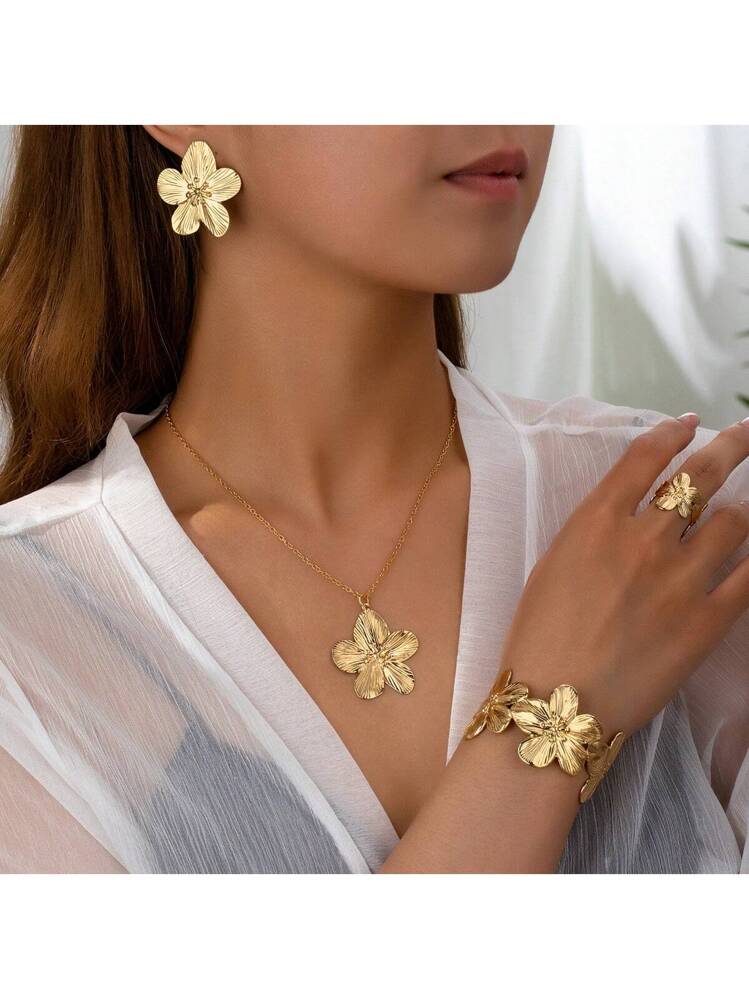 2個/5個セット フラワー ネックレス、ピアス、ブレスレット、リング