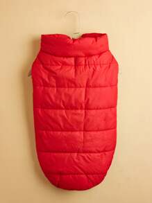 1pc Minimalist Solid Color Winter Plush Pet Jacket Outdoor Windproof Big Dog  Coat - Red - View 5