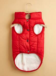 1pc Minimalist Solid Color Winter Plush Pet Jacket Outdoor Windproof Big Dog  Coat - Red - View 3