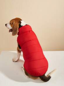1pc Minimalist Solid Color Winter Plush Pet Jacket Outdoor Windproof Big Dog  Coat - Red - View 2