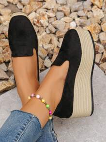 Talla UE 36-43 Nuevos mocasines de plataforma de ante negro para mujer, de primavera/otoño, de moda y versátiles - Negro - Ver 3
