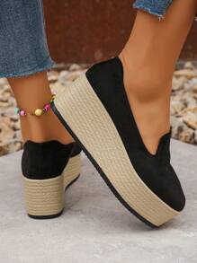 Talla UE 36-43 Nuevos mocasines de plataforma de ante negro para mujer, de primavera/otoño, de moda y versátiles - Negro - Ver 4