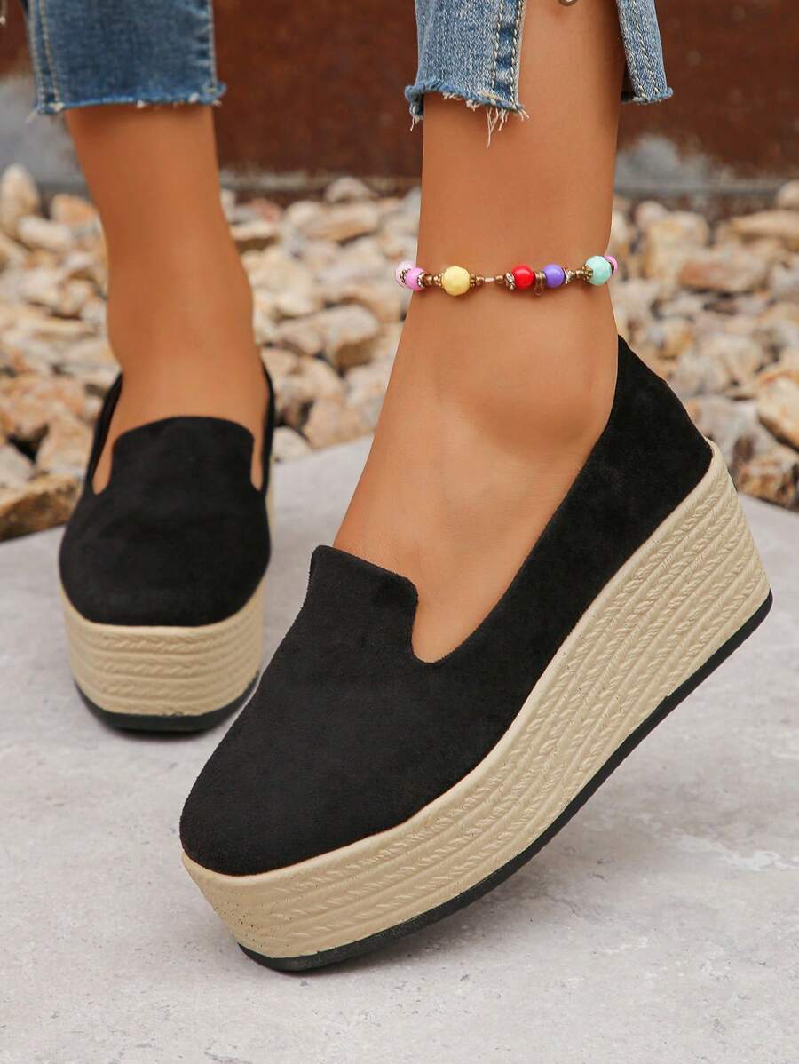 Talla UE 36-43 Nuevos mocasines de plataforma de ante negro para mujer, de primavera/otoño, de moda y versátiles - Negro - Ver 1