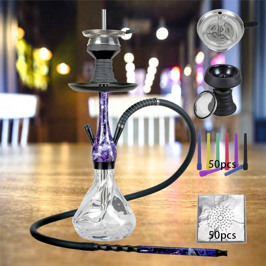Hookah Set With Everything 1 Hose,Shisha With Ceramic Bowl Tongs Mouth Tips Foils Accessories Premium Shisha Complete Set
