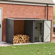 LIVINGANDHOME Living And Home - UK Steel Outdoor Garden Storage Shed With Log Stacking Rack - Black - View 4
