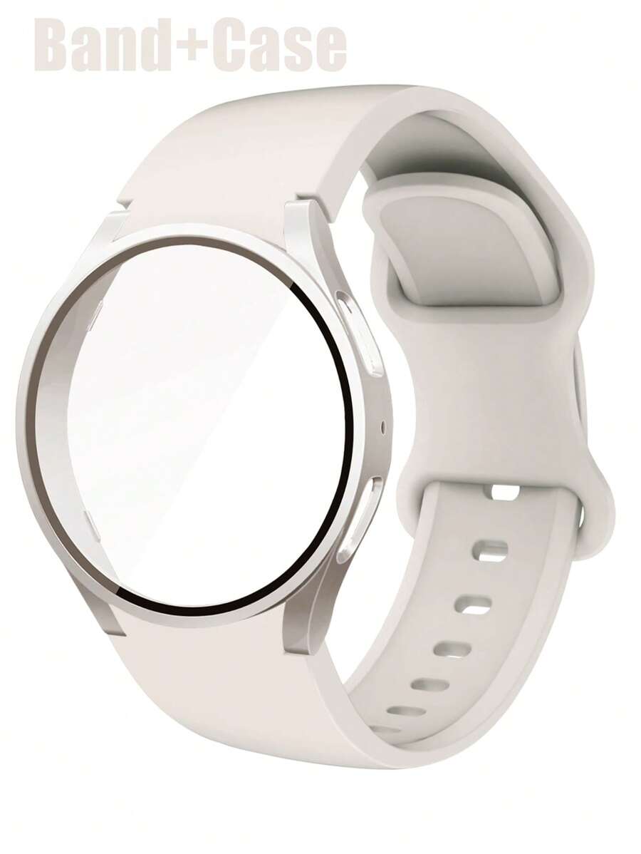 二合一三星 Galaxy 表带 + 三星 Galaxy 表壳柔软、舒适、防水铆钉扣运动硅胶表带 + 防摔防刮 PC 外壳带钢化玻璃保护膜一体式表壳兼容三星 Galaxy Watch 4/5/6/7 40MM 44MM，男女通用三星 Galaxy 表带 + 三星 Galaxy 表壳 - 星光色 - 查看 1