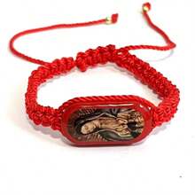 1 件宗教椭圆形泪珠圣母玛利亚编织可调节手链男士 - 彩色 - 查看 10