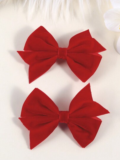 2 Stück Samtschleifen für Mädchen, rote Schleife mit Haarstyling Clips, kleine einfache Samtschleifen für Herbst und Winter, Haarclips für Zöpfe, Barrettes als Haraccessoires für Mädchen