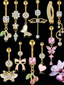 1 chiếc khuyên rốn bằng thép không gỉ đính đá Zirconia 14G, khuyên rốn hình trái tim và bướm đính đá Zirconia 14G ít gây dị ứng, trang sức Giáng sinh và Halloween cho nữ và bé gái. - Nhiều màu - Xem 10